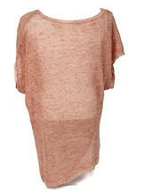 Free People Linen Blend Peachy Pink Marbled Slub Knit Tee Top Asymmetric... - £16.50 GBP