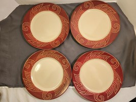 Set of 4 Pier 1 Imports &quot;Matira&quot; Dinner Plates with Flower Flame Sun Swirl Edges - $47.52