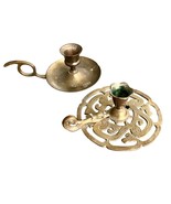 Brass Chamber Candle Stick Holders With Finger Loop Lot of 2 With Patina - $313.71 MXN