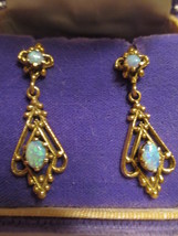 Opal 14K Gold Dangle Earrings Vintage Unique - £389.38 GBP