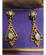 Opal 14K Gold Dangle Earrings Vintage Unique - £389.24 GBP