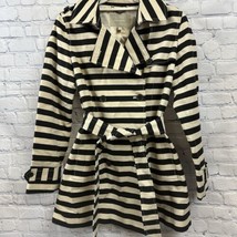 Banana Republic Women&#39;s Black Tan Stripe Double Breasted Spring Trench Coat S - £36.59 GBP