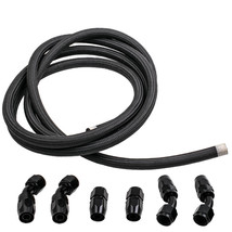 12FT 10AN Nylon Braided Oil Fuel Line + 10AN Swivel Hose Ends Adapter Black - £42.69 GBP