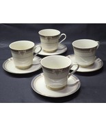 MIKASA GRANDE IVORY Cup &amp; Saucer TROPEZ Shades Of Gray Floral Band - Set... - $31.44