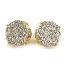 1.0Ct Round Cut Cz Micropave Circle Cluster Stud Earrings 14K Yellow Gold Silver - £21.69 GBP