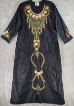 AFE Kaftan Dress Womens Extra Large Black Gold Floral Embroidered Full Length - £47.76 GBP