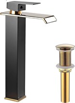 Black Gold Waterfall Single Handle One Hole Tall Bowl Sink Faucet With Golden - £68.47 GBP