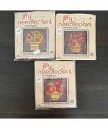 Jiffy Needlepoint 3 Kits Flower Baskets Sunflower Orange Thistle Chrysan... - £30.44 GBP