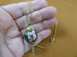 (J521-11) Green pink cherry blossom flower 25mm round CLOISONNE wired pendant - £23.85 GBP