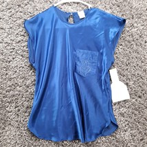 Delicates Blouse Shirt Women Small Blue Satin Sleeveless Lightweight - $8.60