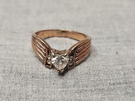 Vintage Gold Tone Crystal-Replica Heart Shape Quad Design Ring, Size 9 - £7.50 GBP
