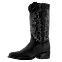 Mens Black Cowboy Boots Leather Teju Lizard Pattern Western Round Toe Bota - £86.80 GBP