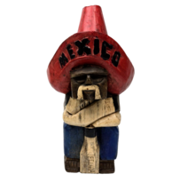 Mexican Tequila Man Wood Statue Sombrero Hand Carved &amp; Painted Mexico Folk Art - £33.60 GBP