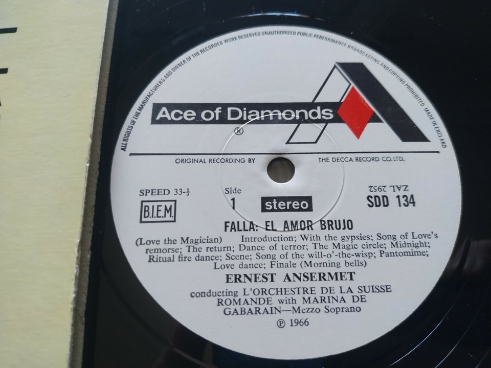 FALLA El Amor Brujo Ansermet Argenta 1966 UK Press - LP 12" Vinilo VG/VG Item image 2