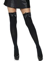 Leg Avenue Women&#39;s OS Satin Bow Accent Thigh Highs, Black/Red, One Size - £11.15 GBP