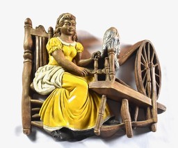Vintage 1960s Chalkware Wall Hanging Lady at Spinning Wheel - £84.07 GBP