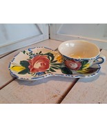 Italian Nova Rose Blue Dot-Dash Snack Plate with Cup Hand-Painted Vintage  - £7.73 GBP
