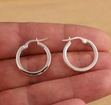 925 Sterling Silver Plain Huggie Hoop Earrings 20mm Jewelry Gift For Women - £16.90 GBP