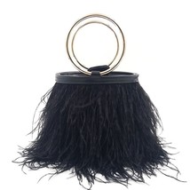 Ostrich Feather Bucket Handbag for Women Luxury Fashion Purses and Handbags Desi - $77.95