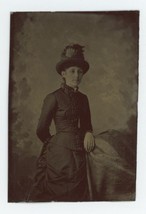 CIRCA 1860&#39;S 1/6 Plate TINTYPE Beautiful Woman in Stunning Black Dress and Hat - £14.49 GBP