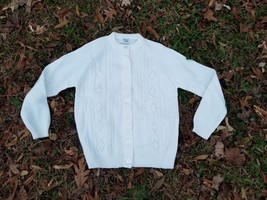 vintage 60s white French Country romantic  acrylic cable knit cardigan s... - $27.72