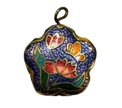 Cloisonné Pendant Charm Double Sided Floral Butterfly Flowers Unsigned Vintage - £9.76 GBP