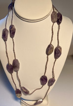 Jewelry Necklace Handcrafted Raw Amethyst Organic Design Smooth Tiny Beads 48&quot; - £48.16 GBP