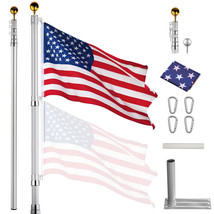 25 Ft Telescopic Flagpole 3&#39;X5&#39; Flag Ball Kit Tire Mount Stand Aluminum ... - $173.84