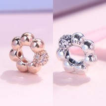 2019 Autumn Release 925 Silver / Rose Gold Polished &amp; Pavé Bead Spacer Charm - £10.71 GBP