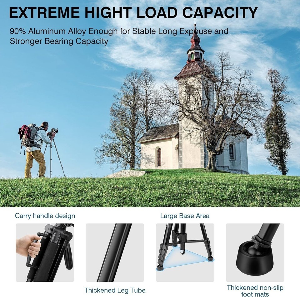 Heavy-Duty 72" Camera Tripod with Monopod Functionality - Perfect for YouTubers Item image 4