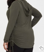 Super Soft V-Neck Side Tie Long Sleeve Hoodie with Ruched Sides Green Size 00/10 - £11.74 GBP