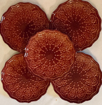Pioneer Woman Salad Plates (5 )Burgundy Red 8-3/8&quot; Stoneware Farmhouse Lace - £30.66 GBP