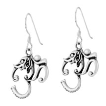 Hindu Rare Ganesh Elephant God Aum-Om Sterling Silver Dangle Earrings - £14.87 GBP