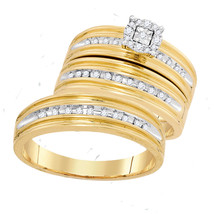 10k Yellow Gold His &amp; Her Round Diamond Matching Bridal Wedding Ring Set - £560.10 GBP