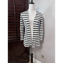Myobe Women Cardigan Sweater Gray Striped Long Sleeve Elbow Patches Open... - £9.54 GBP