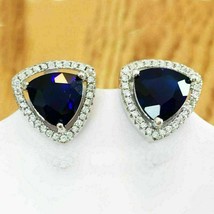 4Ct Simulated Blue Sapphire Push Back Halo Stud Earring 14K White Gold Plated - £75.49 GBP