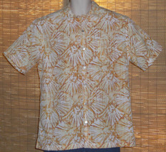 Van Heusen Hawaiian Shirt Gold Orange Red Palm Leaves Size Large - £18.42 GBP