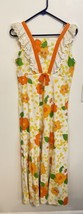 Vintage Alfred Shaheen Hippie Floral GoGo Maxi Hawaiian Dress Orange Yellow 70s - £119.70 GBP