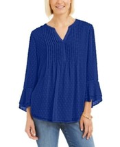 $60 Charter Club Petite Double-Ruffle Textured Pintuck Top Blue Size Petite (PP) - £9.39 GBP