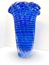 Murano Italian Vase Blown Art Glass Swirl Cobalt Blue White 10.5in  Vint... - $145.77