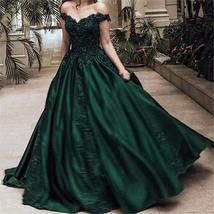 Boat Neck Applique  Satin  Exquisite Luxurious Green Evening Dresses Dre... - £124.33 GBP