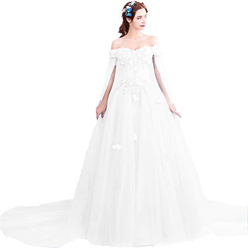Kivary Plus Size Off Shoulder Long Prom Evening Wedding Dresses with Cape White