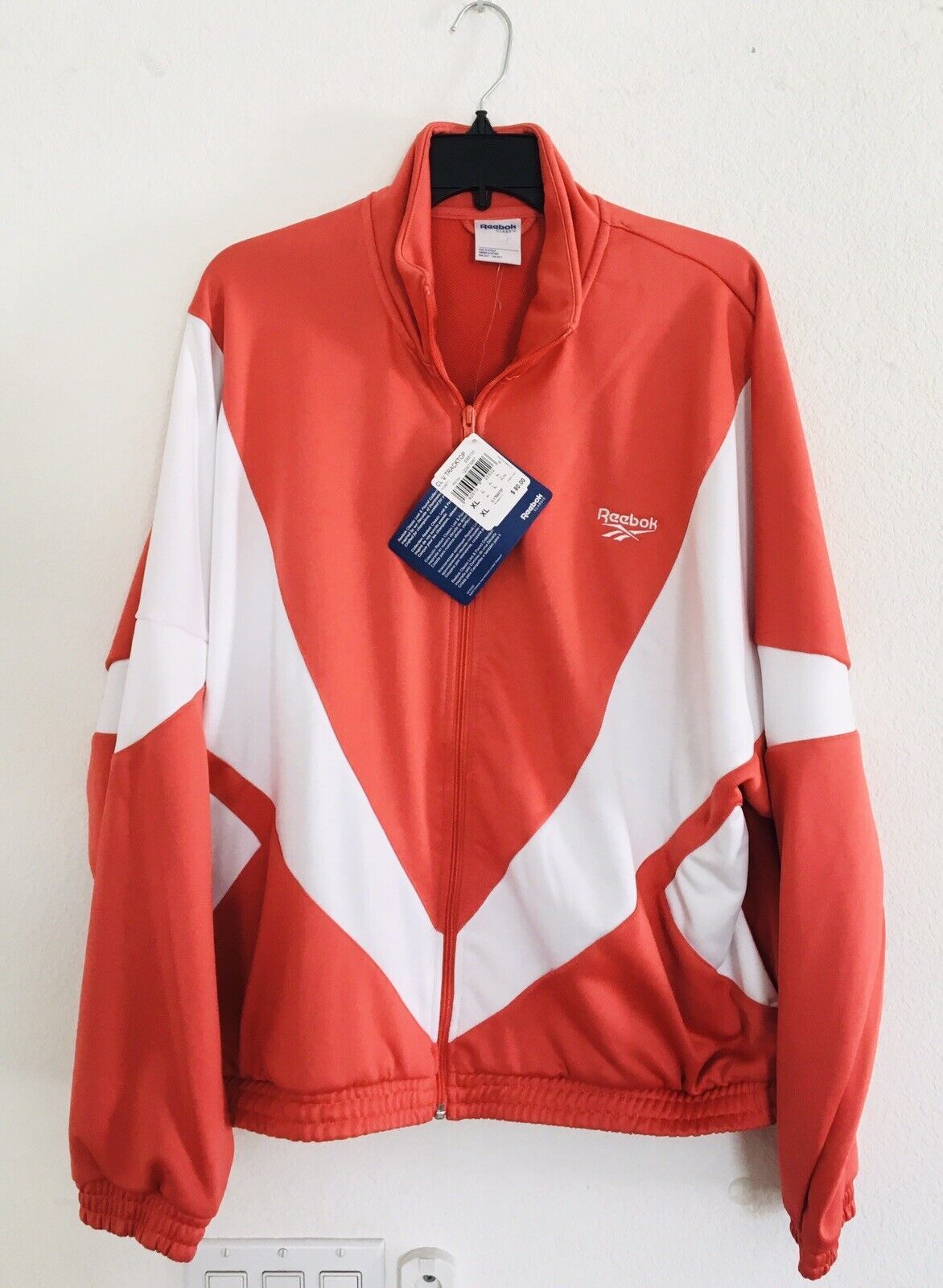Primary image for NEW Reebok CL V Color-Block Track Jacket Salmon White NWT SZ XL Embroidered Logo