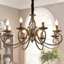 New, Rustic French Country Chandelier 8 Light Bronze Pendant Hanging Farmhouse - $72.53