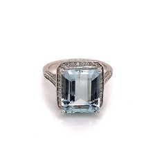 Diamond Aquamarine Ring Size 6.75 14k Gold 6.25 TCW Certified $5,950 120671 - £1,930.92 GBP