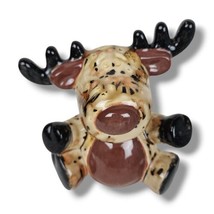 Vintage Ceramic Baby Moose Reindeer Drip Glaze Figurine Brown Beige Blac... - £14.20 GBP