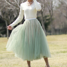Sage Green Tulle Midi Skirt Outfit Women Plus Size Ruffle Tulle Skirt image 1