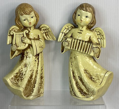 Vintage Pair Mache Composite Angel W/Music Instruments Japan 9&quot; Tall - £22.11 GBP
