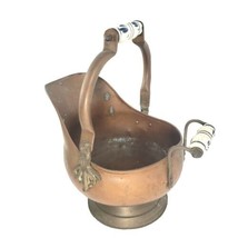 Copper Coal Scuttle Bucket Pitcher Planter Porcelain Handle 12.75&quot; tall - £55.12 GBP