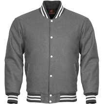 Super Quality Bomber Varsity Letterman Baseball Jacket Gray Body Sleeves - £86.21 GBP